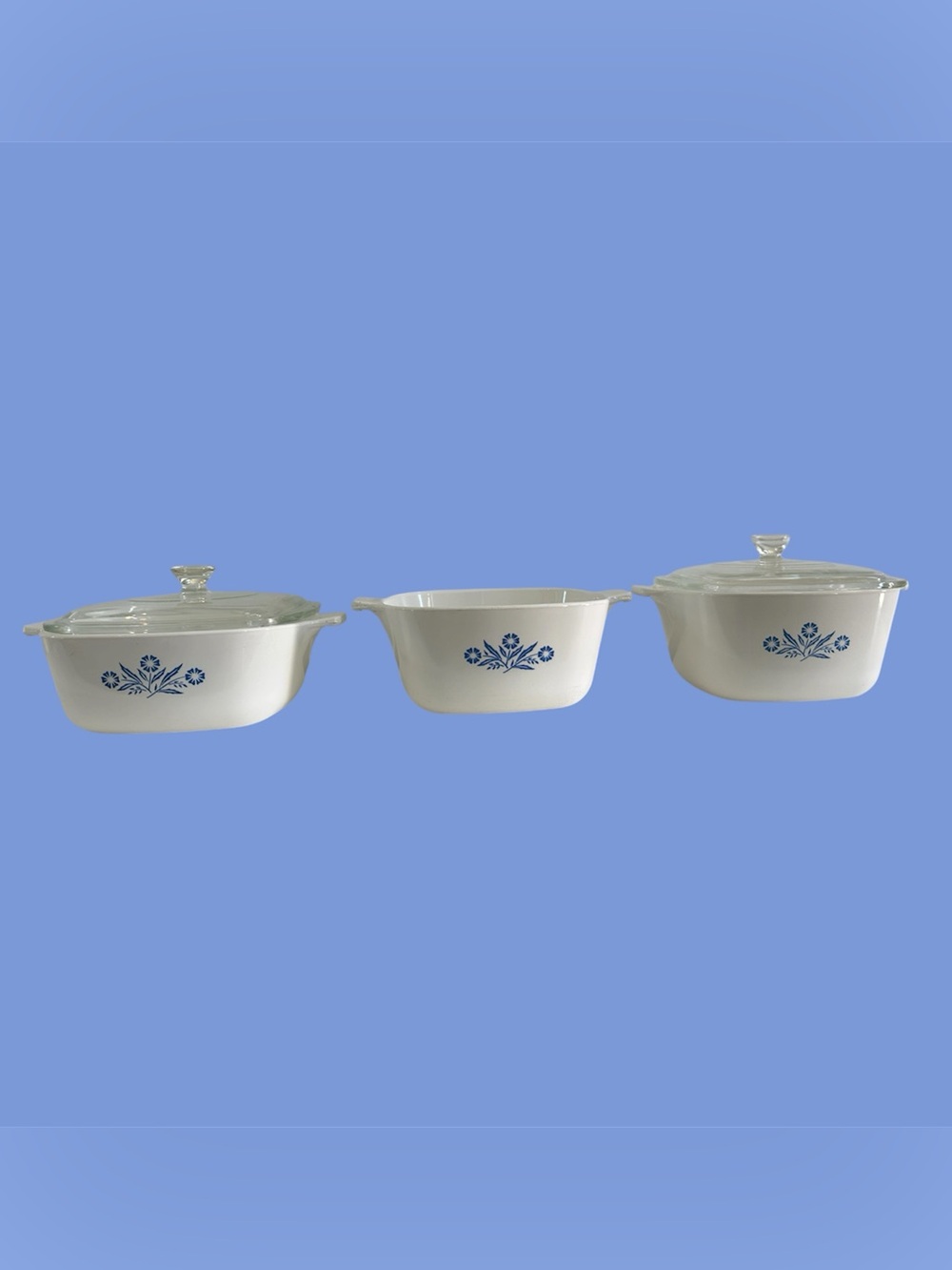 Vintage Corning Ware Blue Cornflower Casserole Set of 3 – 2 Glass Lids
